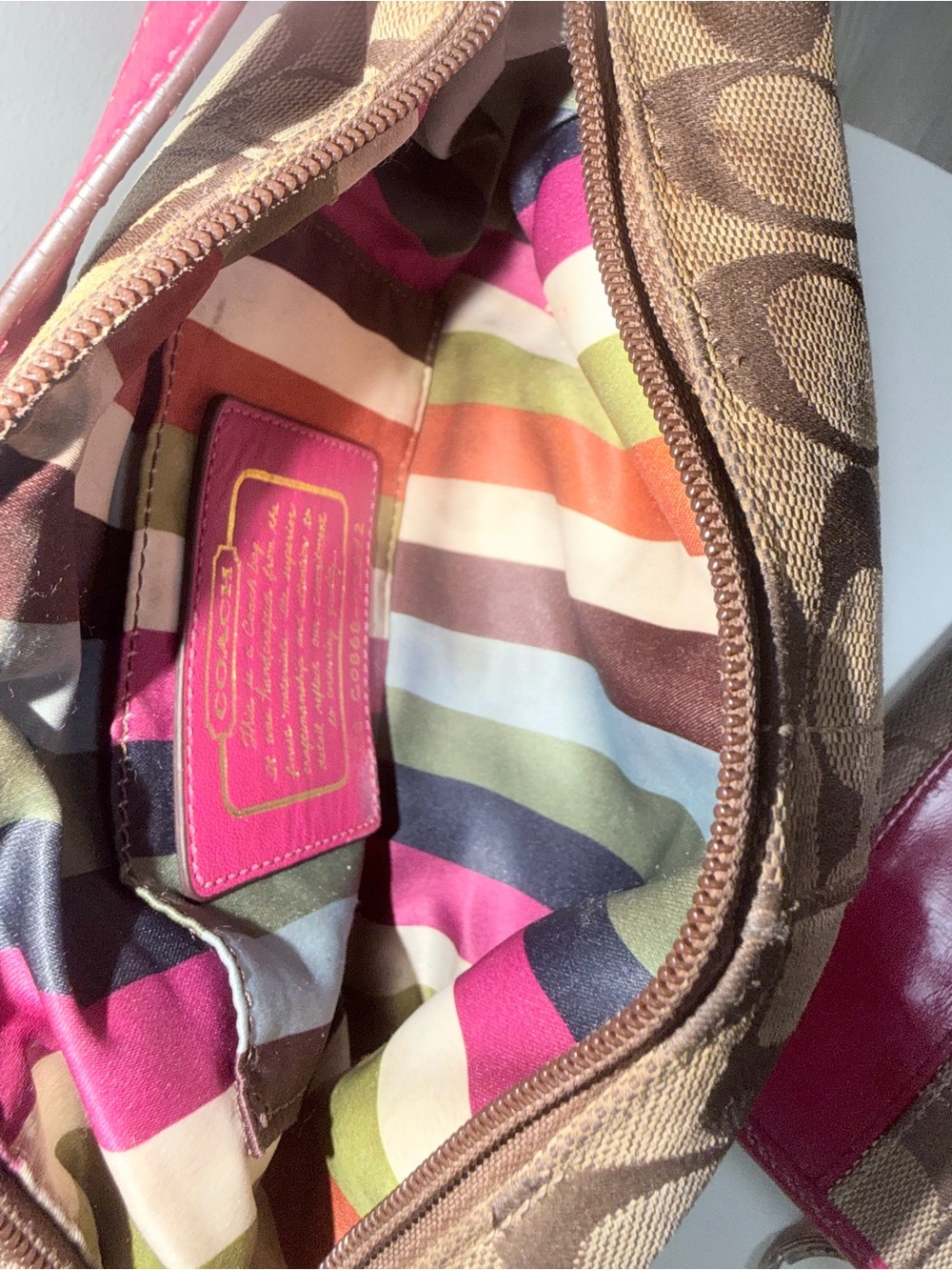 Coach Signature Stripe Pink Mini Shoulder Bag + Matching Keychain Wallet Y2K - Picture 5 of 7